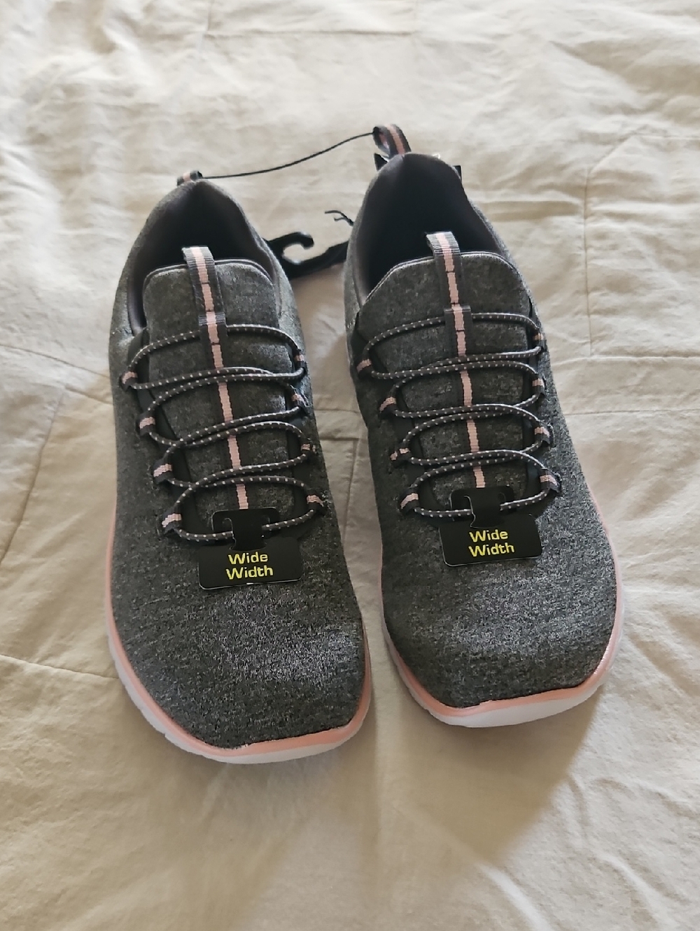 Athletic Works Gray Knit Women's Slip On Sneakers 9 Wide Pink Accents